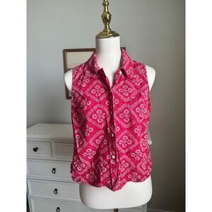 Vintage Aeropostale Red Bandana Paisley Sleeveless Button Down Shirt Y2K Medium
